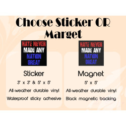 Anti-Trump Bumper Magnet or Sticker, Hate Never Made Any Nation Great, Activist Gift Car Decal